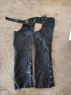 Leather Motorcycle Chaps - Black